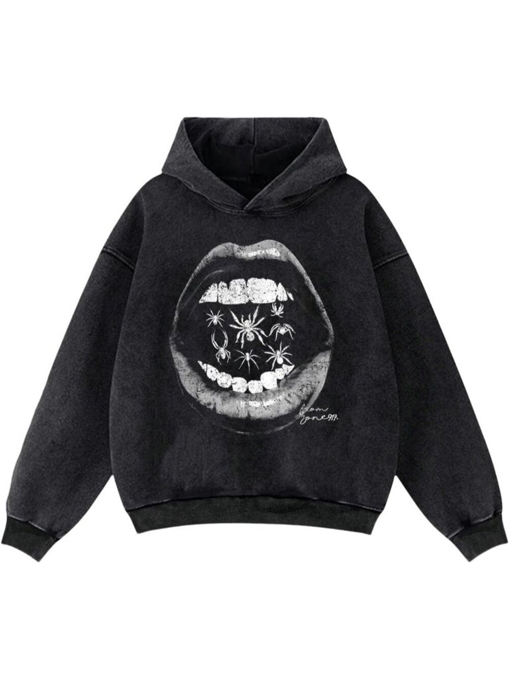 Men's Black Soft Polyester Oversized Drop Shoulder Long Sleeve Graphic Hoodies